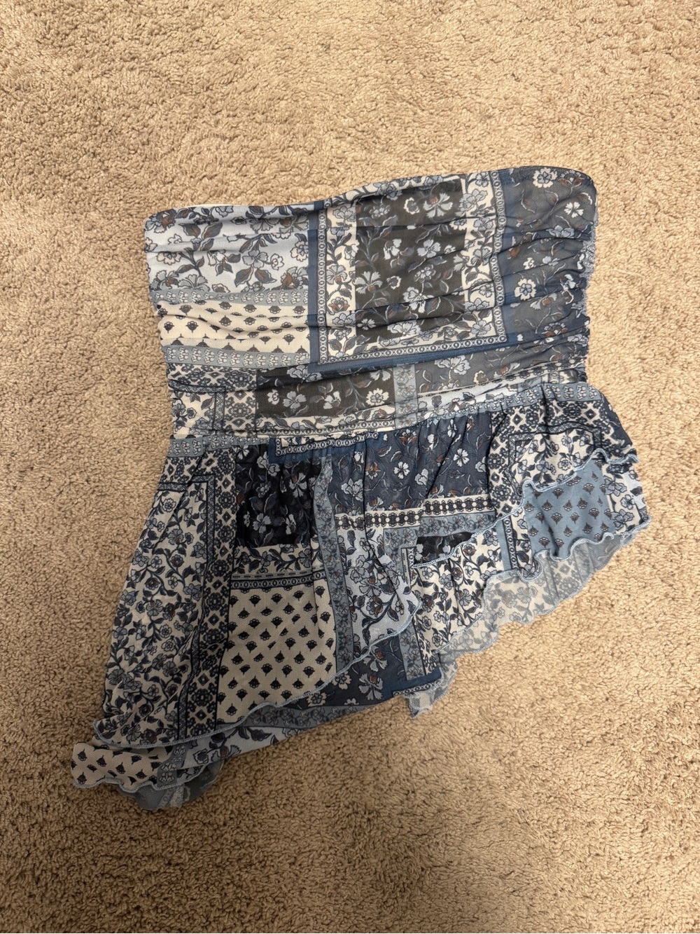 Blue Patchwork Floral Women’s strapless top - altar’d state